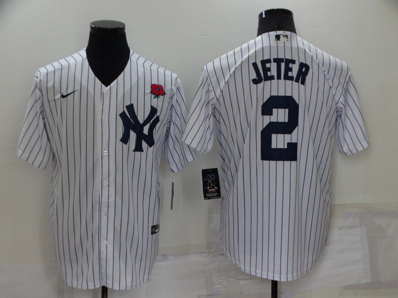 Men New York Yankees #2 Jeter White Strip Game 2022 Nike MLB Jerseys